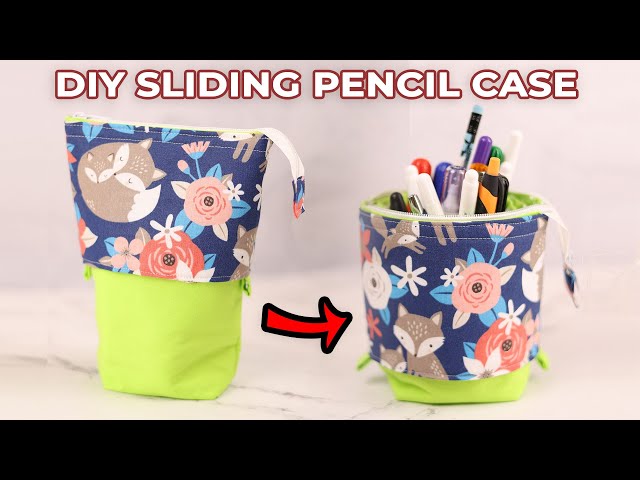 DIY Sliding Pencil Case Pattern - How to make a pop up slide down standing  pencil case 
